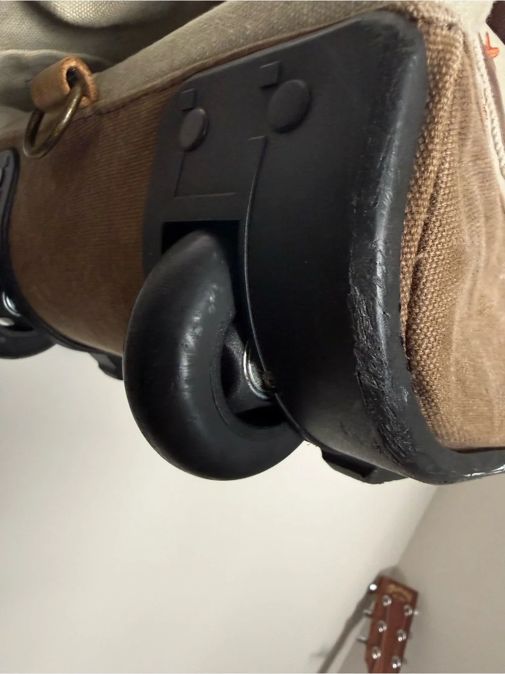 L.L. Bean Cream Canvas Duffel with Brown Straps and Orange Star Accents